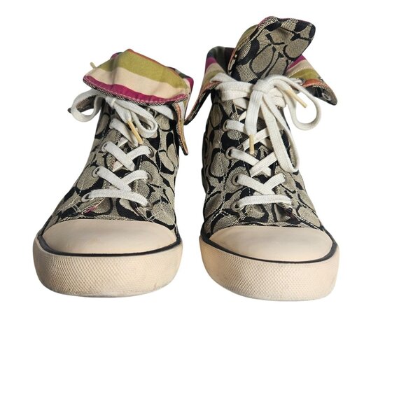 Coach Women’s Bonney High-Top Sneaker Canvas Beige Black 7 Retro Y2K - Picture 10 of 11
